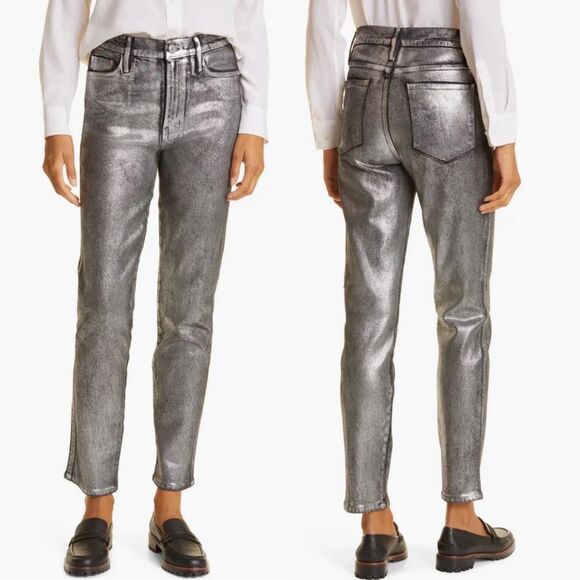 Frame le sylvie slender Straight Jeans in chrome noir Women’s Size 24 - Picture 1 of 8